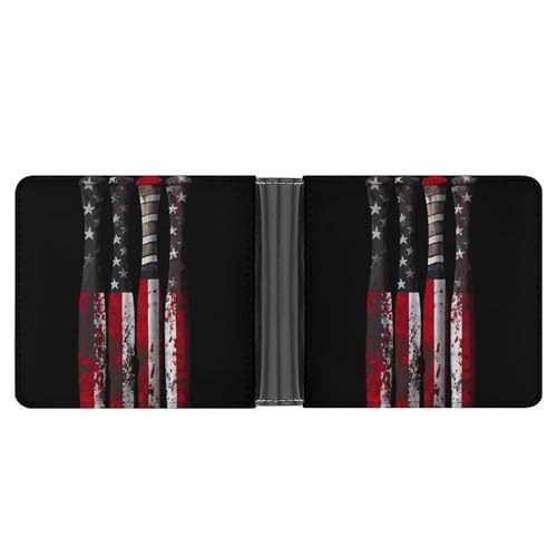 Baseball American Flag Funny Men's Slim Bifold Wallet with Multiple Card Slots Front Pocket Purse