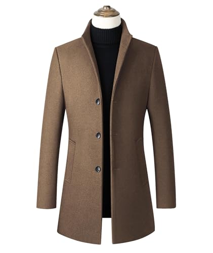 Image of SOMTHRON Men's Trench Coat Wool Blend Slim Fit Top Coat Single Breasted Business Overcoat