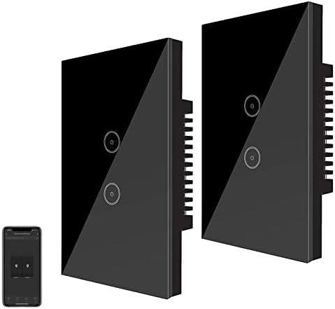 Jinvoo WiFi Smart Wall Light Switch, Remote Control, Glass Panel, 2.4GHz Wi-Fi Touch Switch, Neutral Wire Required, Works with Alexa and Google Assistant, Remote Control for Smart Living/Doodle Apps