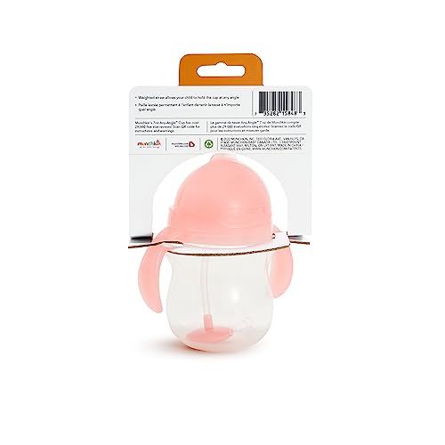 Image of Munchkin Any Angle Sippy Cup for Toddlers,Spill Proof Weighted Straw Cup with Transition Handles for Babies 6 Months and Up,7 Ounce,Pink,(Pack of 12)