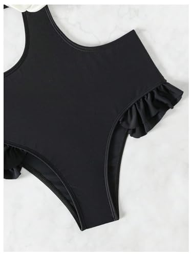 SweatyRocks Girl's One Piece 3D Flower Swimsuit Spaghetti Strap Cut Out Ruffle Bathing Suit Beachwear4