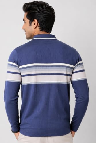 SANE ORIGINALS Full Sleeves Textured Polo Tshirt for Men Denim Blue - Image 4