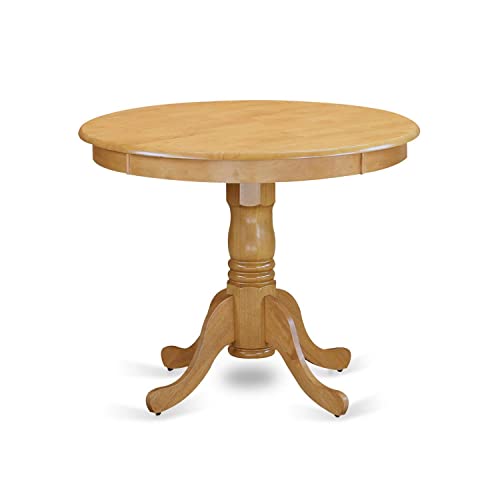 East West Furniture ANT-OAK-T Antique Modern Kitchen Table - a Round Dining Table Top with Pedestal Base, 36x36 Inch, Oak