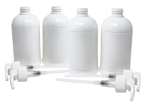 4X Weiße 500 ml lebensmittelechte PET-Flasche mit 1ml Dosierpumpe, für Lebensmittel und Kosmetik, 150 mm Schlauch und 28 mm Schraubverschluss Leere Flaschen zum befüllen, abfüllflaschen
