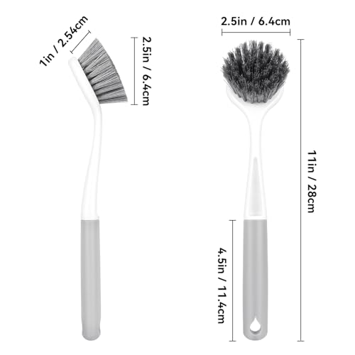 Image of 2 Pack Kitchen Scrub Brushes for Cleaning Dish Brush with Handle for Pans, Pots, Kitchen Sink Cleaning Scrub Brushes (PP Plastic)