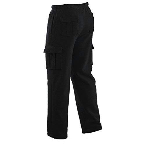Winter Tex Mens Long Cargo Pants Sweatpants Truck Fleece Lined with Elastic Waistband, Fleeced Cargo Pants S-XXL