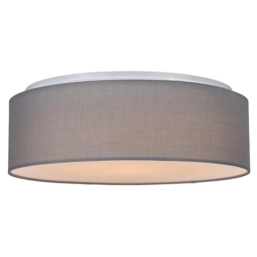 Navaris Flush Mount Ceiling Light - 15.75' Diameter Drum Lamp Shade 22w LED Fixture for Bedroom, Living Room, Kitchen, Hallway Lighting - Light Gray