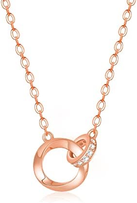 Beutirer Silver Necklaces for Women, 18K White Gold Double Interlocking Circle Necklaces with 5A Cubic Zirconia, Circles Pendant Necklace 9ct Gold Plated Silver Womens Necklace Silver/Gold/Rose Gold