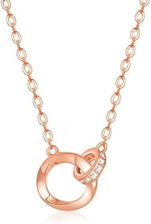 Beutirer Silver Necklaces for Women, 18K White Gold Double Interlocking Circle Necklaces with 5A Cubic Zirconia, Circles Pendant Necklace 9ct Gold Plated Silver Womens Necklace Silver/Gold/Rose Gold