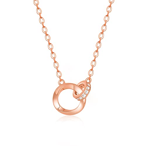 Beutirer Kette Rosegold mit 5A Zirkonia Kreis Anhänger 18K Vergoldet Halskette Damen Geschenke für Frauen Mädchen zum Geburtstag Jahrestag Cover