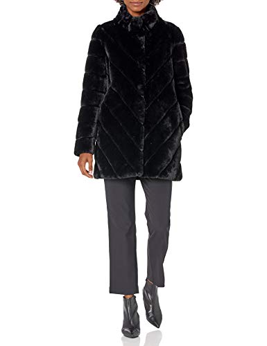 Calvin Klein Womens Chevron Faux Fur Coat, BLK, XL