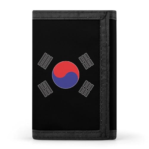 South Korea Korean Logo Slim Trifold Wallet for Men Card Holder Coin Pouch with Key Ring for Front Pocket Travel