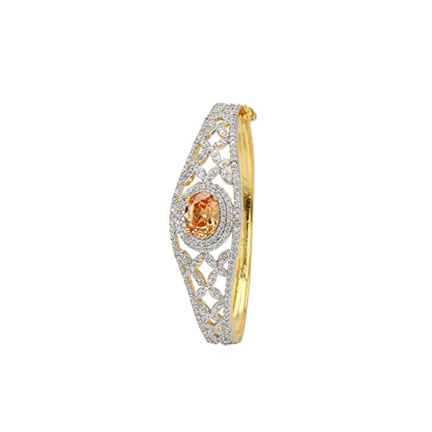 JEWELOPIA AD Bangle Bracelet American diamond gold plated CZ & gemstones Studded Bracelet for Women and Girls (Champagne) (B09X1LLH5R) Amazon Price History, Amazon Price Tracker