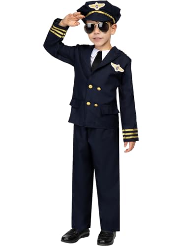 Funidelia | Flugzeugpilot Kostüm für Jungen Flugzeug Lustige & Ausgefallene Berufe - Kostüm für Kinder & Verkleidung für Partys Karneval & Halloween - Größe 10-12 Jahre - Dunkelblau