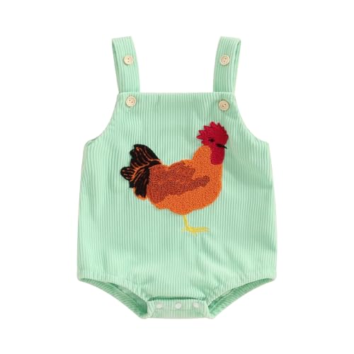 Image of Tsnbre Baby Boy Girl Summer Clothes Corduroy Romper Sleeveless Farm Chicken Bodysuit Overalls Cute Newborn Outfits