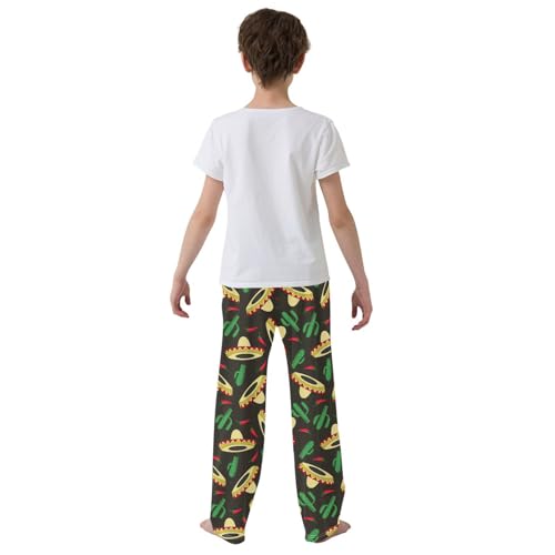 ZZXXB Chilli Cacti Sombrero Boys Long Pants Soft Trousers Elastic Waist Kids Lounge Bottoms with Pockets S-XL3