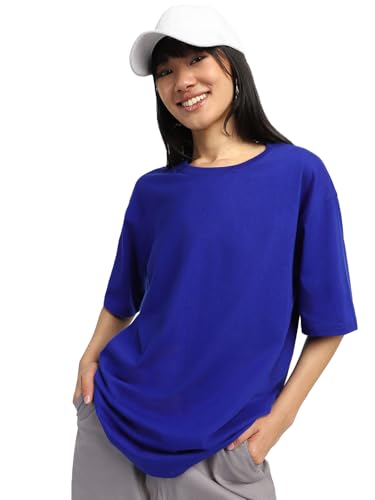 Image of JUNEBERRY Pure Cotton Drop Shoulder Oversized Baggy Fit Half Sleeve Plain Solid Round Neck Multicolor T-Shirt for Women & Girls (Pack of 2) (Sizes S-2XL)