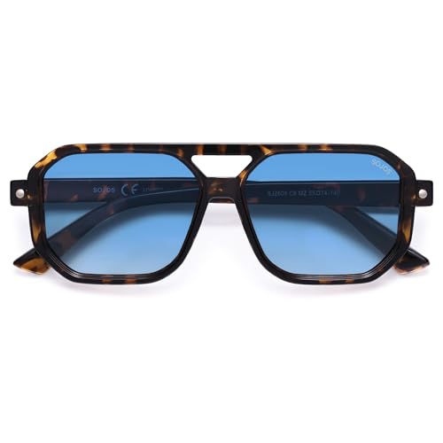 SOJOS Retro Polarized Square Aviator Sunglasses for Women Men Vintage 70s UV400 Protection Shade SJ2609