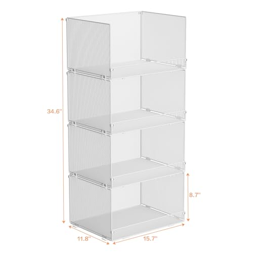 Tiaoheka 4-Tier Stackable Closet Organizers and Storage Shelves, Foldable Closet Shelf Organizer, Stackable Storage Bins Drawers for Closet Organizer System, White(Patent Pending) - Image 7
