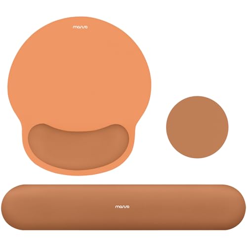 Image of MOSISO Wrist Rest Support for Mouse Pad&Keyboard Set, Circle Curved Ergonomic Mousepad&Coaster Non-Slip Base Home /Office Pain Relief&Easy Typing Pad with Soft Cloth&Silicone Lining, Cosmic Orange