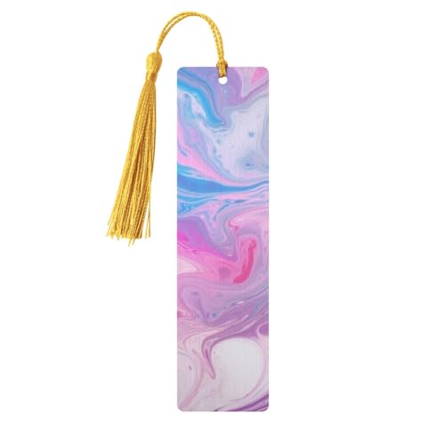 木製しおり メンズ レディース パーソナライズ 木製彫刻 ブックマーク タッセルペンダント付き カラフル 大理石 パステル ブルー パープル ブック愛好家 誕生日プレゼント 学生 教師 ギフト