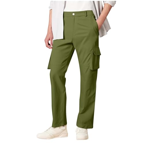Mens Cargo Pants Casual Straight Solid Color Hiking Pants with Pockets Fall Fashion Outdoor Sports Button Trousers4