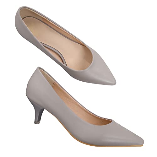Image of Women's Low Kitten Heel Pumps Classic Fashion Dress Pumps Simple Heeled Shoes for Office Work