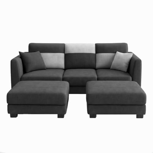 Image of SOCOZI Evanto 5 Seater L Shape Sofa Set with 2 Movable Ottomans | Flexible Layout| Soft Velvet Suede Fabric|Modern Sofa | Plush Comfort Cushions for Living Room (Dark Gray-Light Gray)