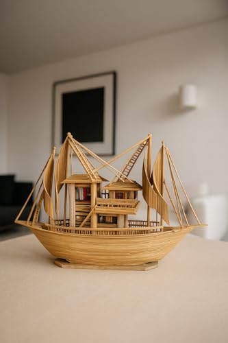 Image of Decorative Wooden Ship Model /Coastal Decor / 9.5'' - INCH Craft Boat