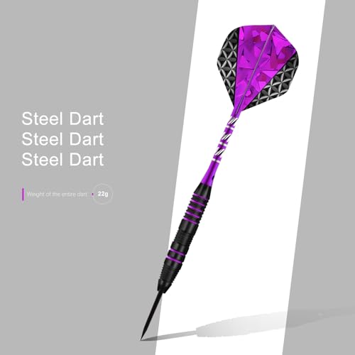 Lavishio Dart Metal Tip Set 3 Aluminum Dart Shafts Steel Tip Dart Set Professional Darts Steel Tip Set + Extra 3 Dart Flights 3 Replace Plastic Shafts (Purple) - Thumbnail 6