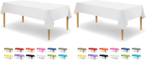 Image of Party Dimensions White Disposable Plastic Tablecloth for Rectangle Tables (24 Pack) Table Cloths for Parties, Events & Weddings, Indoors Outdoors, 54 x 108 inches, Plastic Table Cover