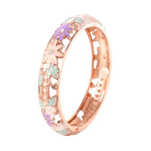 Image of UJOY Bangles 5 Pcs Enamel Jewelry Set Rose Flower Engraved Cloisonne Bracelets Pack in a Box 5PCS