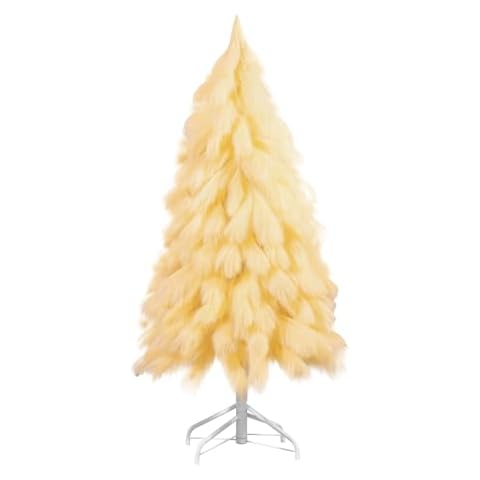 Romantic season Handcrafted 4FT Yellow Christmas Tree, Premium Fiber Holiday Xmas Tree Branch Tips & Metal Foldable Stand for Home, Office, Party Decoration Cover
