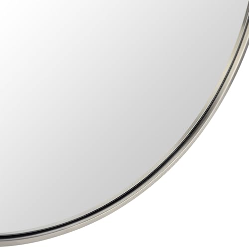 Image of TEHOME Round Brushed Nickel 30 inch, Silver Metal Circle Wall Mirror for Bathroom, Modern Silver Vanity Mirror for Entryway