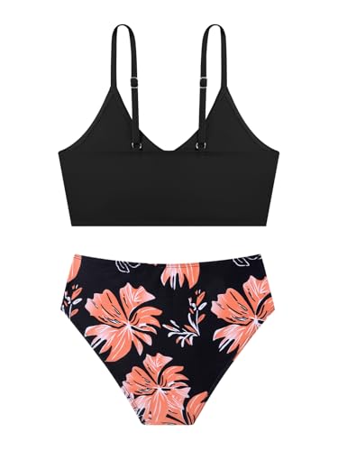 Image of Girls Swimsuit Color Block Bikini Sets Teen Bathing Suit Girls 2 Piece Swimsuits Criss Cross Swimwear for 9-16 Years