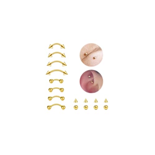 16G Eyebrow Rings Piercing Jewelry Stainless Steel Curved Barbell Vertical Labret Lip Jewelry Ear Rook Helix Conch Daith For Women 6mm/8mm/10mm/12mm Replacement Balls 3mm