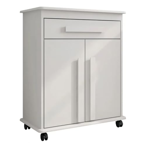 Armário Balcão Multiuso 2 Portas 1 Gaveta com Rodízios Chile Branco RV Móveis