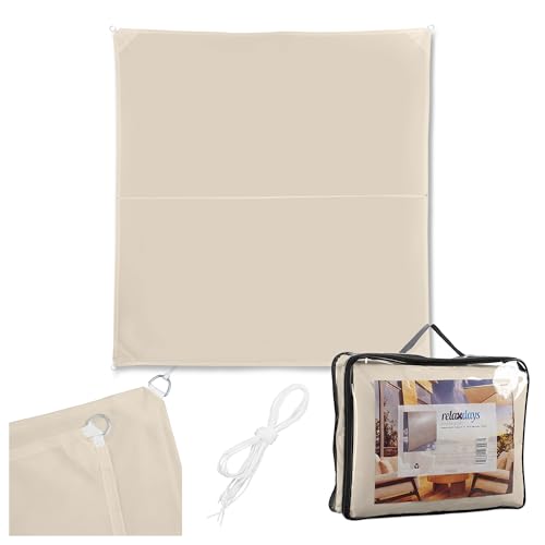 Relaxdays Sonnensegel 5x5 m Polyester wasserdicht Segeltuch mit Ösen & Spannseilen Sonnentuch quadratisch beige
