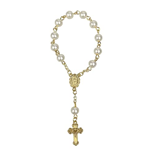ZEPFJHE Rosario para bautizo, acrílico, para bodas, fiestas, bautizos, rosarios de dedo, rosarios católicos, perlas sintéticas, bautizo, comunión, bodas, fiestas, One Size, como se describe