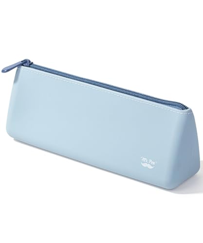 Mr. Pen- Silicone Pencil Case Pouch, Muted Blue, Aesthetic Triangular Design, Multipurpose, Aesthetic Pencil Case Small, Silicone Makeup Bag