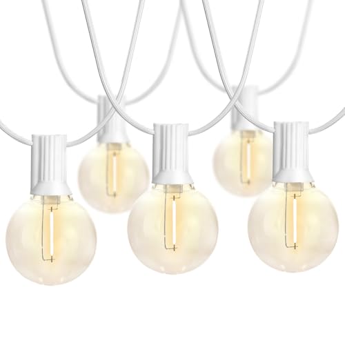 SUNTHIN Outdoor White String Lights, 27FT White Patio Lights with 14 G40 Shatterproof LED Bulbs, Waterproof Hanging Outs - Detailed View