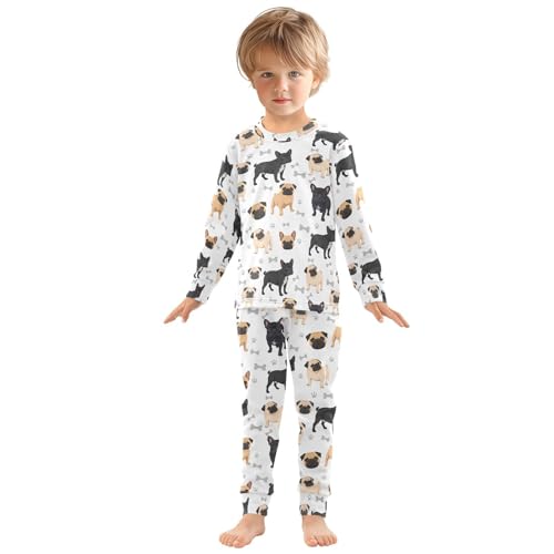 Pigsaly Pajama Set 2 Piece Pug Dog Paw Print Cute Black Brown Bulldog Pajama Sets Long Sleeve Pjs Sleepwear 3T3