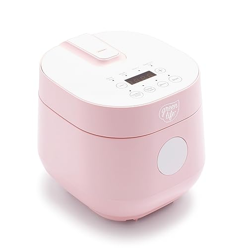 GreenLife - Cocina de frijoles de avena y cereales sin PFAS, sin 4 tazas, antiadherente de cerámica saludable, fácil de usar, preajustes automáticos, piezas aptas para lavaplatos, color rosa