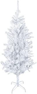 ASAB Artificial Christmas Xmas Tree Decoration Pine Snow Tipped Cones Metal Plastic Stand Base Indoor Outdoor Festive Party Family Fun (6FT White)