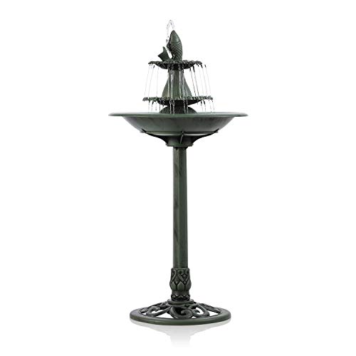 Alpine Corporation 3-Tiered Pedestal Water Bird Bath With Fish Design Floor Fountain, 40-Inch Tall, Green, Tec104 #TOP7