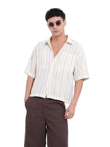 Chemise pour homme style t-shirt de resort à rayures verticales et coupe boxy