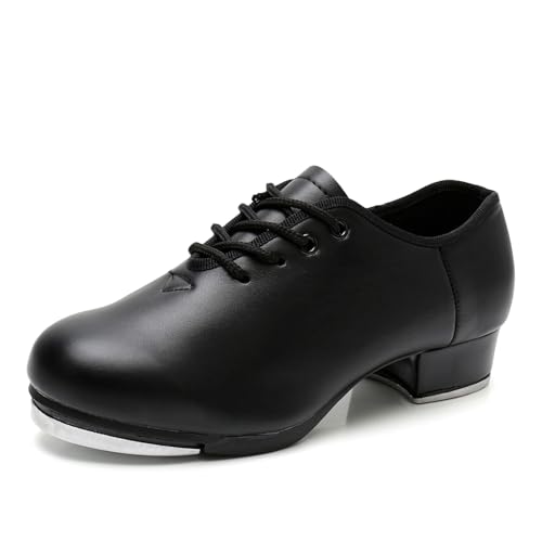 SWDZM Children'sTap Shoe for Girls Boys PU Leather Lace Up Oxford Style Tap Shoes