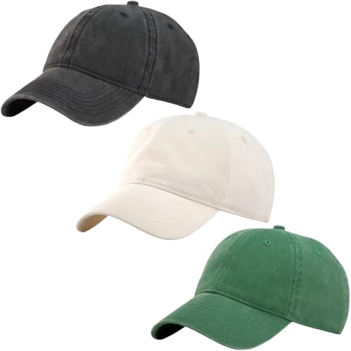 Image of 3 Pack Vintage Washed Cotton Adjustable Baseball Caps for Men Women Unstructured Low Profile Dad Hat