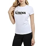  Camiseta de manga corta de mujer GUESS en algodón blanco de verano con estampado negro XXL