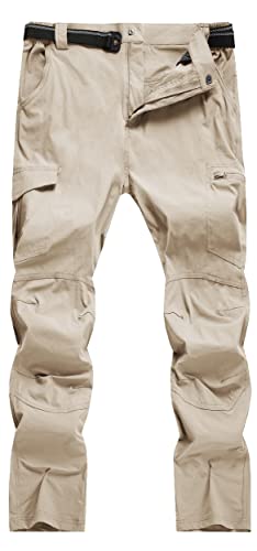 Wenronsta Men's Hiking Work Cargo Pants Quick-Dry Lightweight Waterproof 6 Pockets Outdoor Mountain Fishing Camping Pants Light Khaki L #TOP1